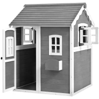 Outsunny Outdoor Wooden Playhouse for Kids with Floor, Door, Windows, Planter Box for 3-8 Years Old, Backyard, Lawn, Garden(m-11)