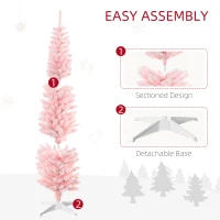 HOMCOM 6' Flocked Christmas Trees, Pencil Prelit Artificial Christmas Tree with Snow Branches, Pink(m-7)