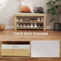 HOMCOM Bamboo Shoe Storage Bench, 3-Tier Entryway Bench with Cushion, Shoe Organizer for Entryway, Hallway, Cream White(m-4)