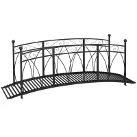 Outsunny 8' Metal Arch Garden Bridge Arc Footbridge with Guardrails and Decorative Scrollwork, Black(m-11)