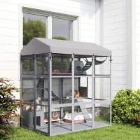 PawHut 81"H Catio Outdoor with Floor to Prevent Escaping & Easy Cleaning, for 2-4 Cats Kittens, Grey(m-10)