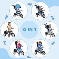 Qaba 6 in 1 Tricycle for Toddler 1-5 Years with Parent-Push Handle, Blue(m-4)