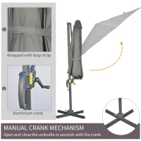 Outsunny 9.6' Cantilever Patio Umbrella Outdoor Hanging Offset Umbrella, Cross Base, 360° Rotation Aluminum Poles, Grey(m-6)