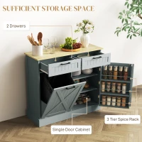 HOMCOM 10 Gallon Farmhouse Kitchen Cabinet with Hidden Trash Can and 2 Drawers, Tilt Out Trash Can Cabinet for Kitchen, Gray(m-6)