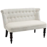 HOMCOM Upholstered Armless Fabric Loveseat with Button Tufted Design for Living Room with Wood Legs, Cream White(m-11)