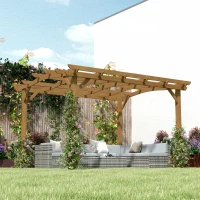 Outsunny 10' x 12' Wood Pergola, Outdoor Gazebo Grape Trellis with Arched Roof for Climbing Plant Support, Dark Brown(m-10)