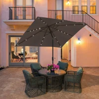 Outsunny 9' x 7' Outdoor Patio Solar Umbrella with Crank, Solar LED Lights, Tilting, Push-Button for Deck, Pool and Lawn, Tan(m-10)