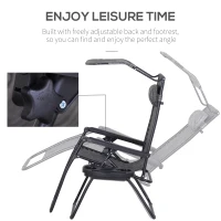 Outsunny Outdoor Zero Gravity Reclining Lounger Chair with Canopy Shade, Side Tray, Cupholder, Dark Grey(m-7)