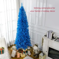 HOMCOM 7FT Pencil Christmas Tree, Artificial Christmas Tree with Automatic Open for Home Party, Blue(m-4)