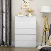 HOMCOM Dresser for Bedroom with 5 Drawers, Modern Chest of Drawers for Living Room, Closet, Hallway, White(m-7)