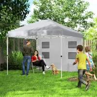 Outsunny 10' x 10' Pop Up Canopy Tent with Sidewall, Height Adjustable Instant Sun Shelter with Storage Pockets, Light Grey(m-1)