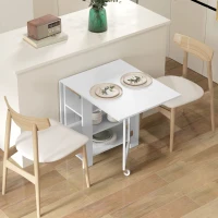 HOMCOM Folding Dining Table with Storage, Drop Leaf Kitchen Table for Small Spaces, White(m-1)