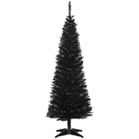 HOMCOM 5' Artificial Pencil Christmas Tree, Slim Xmas Tree with 294 Realistic Branch Tips and Plastic Stand, Black(m-1)