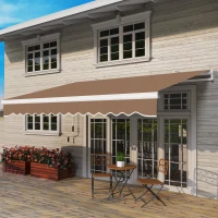 Outsunny 13' x 8' Retractable Awning, Patio Awnings, Sunshade Shelter w/ Manual Crank Handle, UV & Water-Resistant Fabric and Aluminum Frame for Deck, Balcony, Yard, Coffee Brown(m-10)