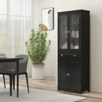 HOMCOM 63" 4-Door Kitchen Pantry Cabinet, Freestanding Storage Cabinet Cupboard with Adjustable Shelves, Black(m-8)