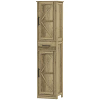 HOMCOM Farmhouse Linen Closet with Drawer, 67" Tall Bathroom Storage Cabinet with Barn Doors and Adjustable Shelves, Gray(m-1)
