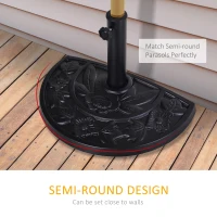 Outsunny 20 lbs Resin Half Round Patio Umbrella Base 20" Outdoor Decorative Parasol Stand Holder For Φ1.5", Φ1.9" Pole, Black(m-5)