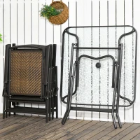 Outsunny 5 Pieces Folding Rattan Patio Table and Chairs for 4 with Umbrella Hole, Tempered Glass Top, Dark Brown(m-8)