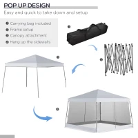 Outsunny Slant Leg Pop Up Canopy Tent with Netting and Carry Bag, Instant Sun Shelter, Tents for Parties, Height Adjustable, for Outdoor, Garden, Patio, (11.5'x11.5' Base / 10'x10' Top), White(m-5)