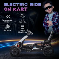 Aosom 12V Electric Go Kart for Kids w/ Adjustable Speed, White(m-4)
