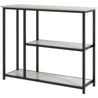 HOMCOM 39" Console Table, Entryway Table with 2 Storage Shelves, Steel Frame, Narrow Sofa Table for Living Room, Gray(m-11)