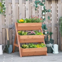 Outsunny 3 Tier Elevated Planter Box, Vertical Wooden Raised Garden Bed for Flowers, Vegetables, Herbs, 26" x 30" x 30", Brown(m-8)