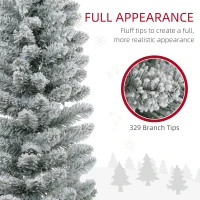 HOMCOM 6ft Artificial Christmas Tree, Snow Flocked Branches, Metal Base, Pencil Xmas Tree(m-5)
