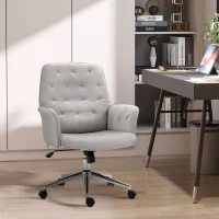 Vinsetto Velvet Home Office Chair, Tufted Height Adjustable Computer Desk Chair with Swivel Wheels and Padded Armrests, Light Gray(m-10)