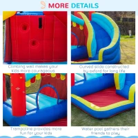 Outsunny 4 in 1 Inflatable Bounce House with Slide, Climbing Wall, and Pool or Ball Pit, Jumping Castle, Four Fun Activities, Water Bounce House for Kids(m-7)
