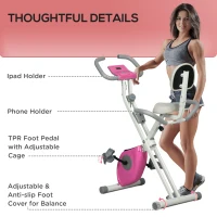 Soozier Foldable Magnetic Exercise Bike Indoor Stationary Upright Fitness Cycling Bike, 8 Level Quiet Magnetic Resistance, Pink(m-10)