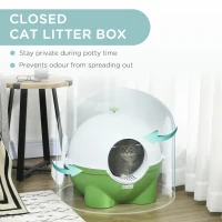 PawHut Hooded Cat Litter Box with Lid, Scoop, Leaking Sand Pedal, Top Handle, Dark Green(m-6)