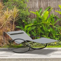 Outsunny Double Chaise Lounger Garden Rocker Sun Bed Outdoor Hammock Chair Texteline with Pillow Grey(m-1)