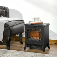 HOMCOM Freestanding Electric Fireplace Stove Heater with Realistic Flame Effect, Overheat Protection, 750W/1500W, Black(m-8)