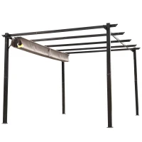 Outsunny 10' x 13' Aluminum Patio Pergola with Retractable Pergola Canopy, Backyard Shade Shelter for Porch, Outdoor Party, Garden, Grill Gazebo, Brown(m-7)