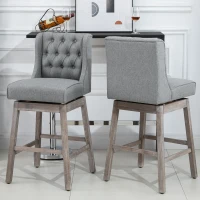 HOMCOM Bar Height Bar Stools Set of 2, 180 Degree Swivel Barstools with Solid Wood Footrests and Button Tufted Design, 30" Seat Height Bar Chairs for Kitchen Island, Gray(m-10)