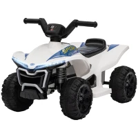 Qaba Kids ATV, 6V Battery Powered Electric Vehicle with Headlights, Music, Forward/Reverse Switch for 18-36 Months, White(m-2)