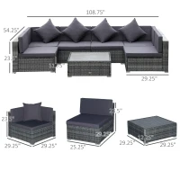 Outsunny 7-Piece Patio Furniture Sets PE Rattan Sectional Sofa Set Outdoor Conversation Set w/Acacia Top Coffee Table & Cushion for Garden, Backyard, Grey(m-3)