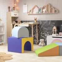 Qaba 4 Piece Foam Play Set, Soft & Safe Kids Toddlers Children Climbing Set for Crawling or Sliding, Contemporary(m-8)