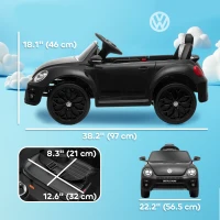 Qaba 12V Volkswagen Beetle Licensed Electric Car for Kids w/ Remote Control, 4 Spring Suspension Wheels, Soft Start, Black(m-3)