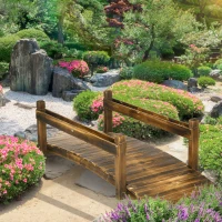 Outsunny 7.5' Wooden Garden Bridge with Planters, Stained Finish Arc Footbridge with Safety Railings for Backyard, Pond Stream, Stained Wood(m-10)