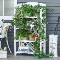 Outsunny Wooden Rustic 4-Tier Foldable Plant Stand with Adjustable Slatted Shelves Indoor & Outdoor Display Rack Plant Pot Organizer White 67 x 33 x 123 cm(m-1)