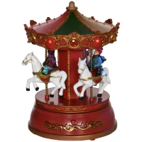 HOMCOM Carousel Music Box with LED Light, Figurine, 3-Horse Musical Carousel, Battery Operated Merry Go Round for Anniversary Birthday Christmas(m-1)