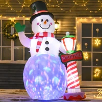 HOMCOM 8ft Christmas Inflatables Outdoor Decorations Snowman with North Pole Sign, Blow-Up Yard Christmas Decor with LED Rotating Colorful Lights Display(m-2)
