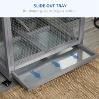 PawHut 71" Bird Cage Large Mobile Wooden Aviary for Canary Cockatiel with Wheel Perch Nest Ladder Slide-out Tray for Indoor Outdoor Dark Grey(m-6)