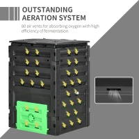 Outsunny Garden Compost Bin, 120 Gallon (450L) Garden Composter, BPA Free, with 80 Vents and 2 Sliding Doors, Lightweight & Sturdy, Fast Creation of Fertile Soil, Black(m-5)