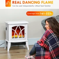 HOMCOM Electric Fireplace Heater, Freestanding Fireplace Stove with Realistic Flames Overheating Protection 750W/1500W, White(m-4)