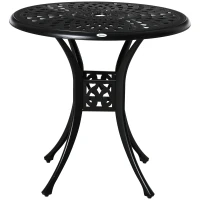 Outsunny 30-inch Round Patio Dining Table with Umbrella Hole Antique Cast Aluminium Outdoor Bistro Table, Black(m-11)
