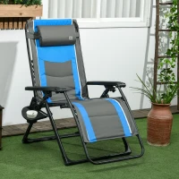 Outsunny Outdoor Zero Gravity Chair with Padded Seat, Folding Reclining Patio Lounge Chair with Recline Back, Cup Holder, Headrest, Footrest, for Poolside, Garden, 330lbs, Blue(m-8)