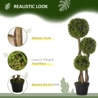 HOMCOM 35.5" Artificial Ball Boxwood Topiary Tree Fake Plant in Pot for Indoor Outdoor Living Room Decoration Light Green(m-4)