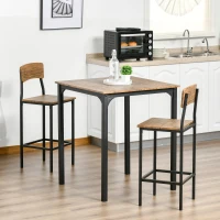 HOMCOM 3 Piece Pub Table and Chairs, Small Kitchen Table and Chairs, Square Dining Table with 2 Stools, Walnut and Black(m-10)